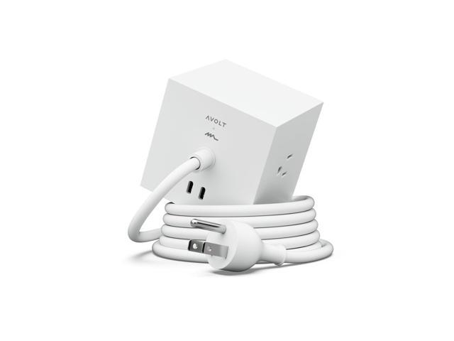 Square 1 Magnetic Power Cube Power Strip Cube, 3 AC Outlets, 2 Ports, Adhesive Mount, Modern Desk Power Strip for Home Office & Bedside, 5.9ft.