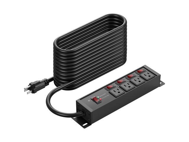 12 Gauge Outdoor Long Extension Cord with Multiple Outlets, 20 Amp Individual Switches Heavy Duty Surge Protector Power Strip, Garage Wall Mount.