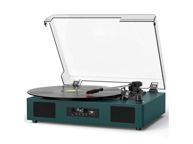 Vinyl Record Player Bluetooth with Built-in Speakers & USB Recording, Vintage Belt-Drive 3 Speeds Turntable Supports RCA Output, Auto-Stop, Green
