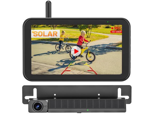 Solar Wireless Backup Camera, 5' 1080P DVR Monitor, 2-Min No-Wiring Installation Back Up Camera, 4800mAh Battery, Stable Signal, IP69K Waterproof...