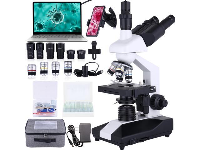 Compound Trinocular Microscope 40X-5000X Magnification, Research Grade Professional Microscope, Two Levels of Mechanical Stage LED Illumination,...