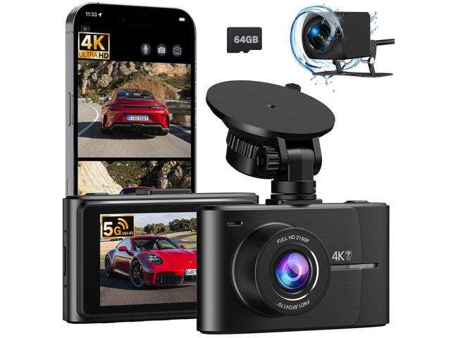 4K +2.5K Dash Cam Front and Rear, Free 64GB Card Included, 5.8GHz WiFi Dash Camera for Cars, Built-in Night Vision, G-Sensor,170°Wide Angle, App.