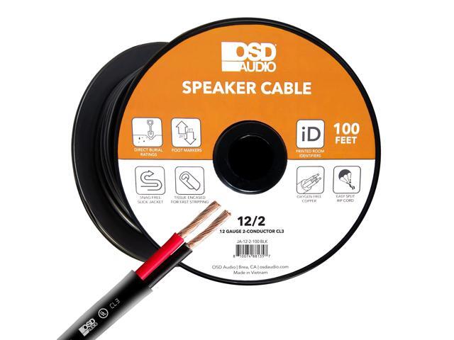 12/2 Speaker Wire 12 AWG/Gauge 2 Conductor 100FT UL List in Wall Direct Burial Graded CL2/CL3 Oxygen Free Copper OFC Heavy Duty Spool - Black