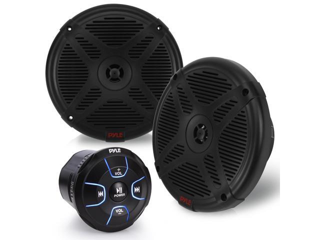 6.5'' Dual Marine Speakers Kit - Waterproof-Rated w/Amplified Bluetooth Remote Control Receiver for Powersport Vehicles, IP65 Marine Grade Rating,...