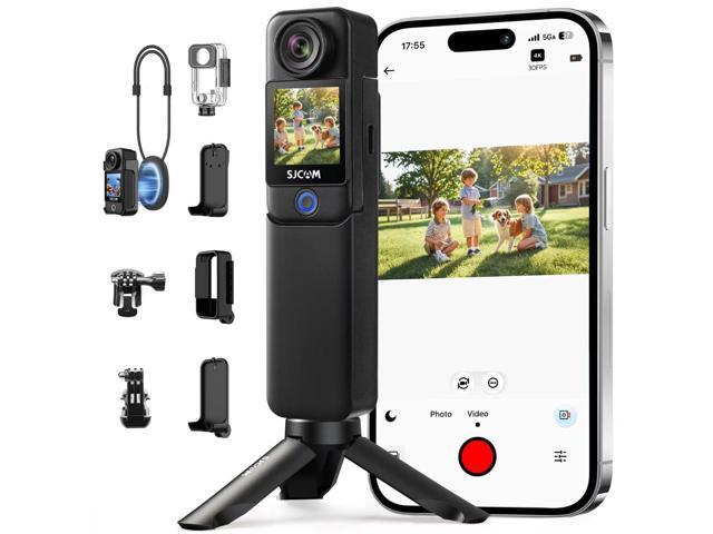 C300 4K Mini Compact Body Camera and Handheld Daily Vlogs Recording for Your Pets,Kids,familly: 7-Hour Battery,6-Axis Stabilization, Dual Touch.