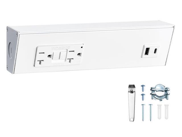 9 in Under Cabinet Hardwired Power Strip with GFCI, 20A TR GFCI Outlet + USB-A & USB-C, Angled Trapezoid Design, Modular Extension System (No.