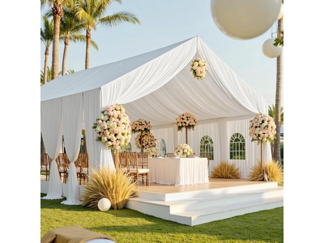 10ftx40ft White Ceiling Curtain for Independence Day Wedding Parties 2 Panels Wrinkle-Free 40 FT Long Tent Draping Curtains for Wedding, Birthday.
