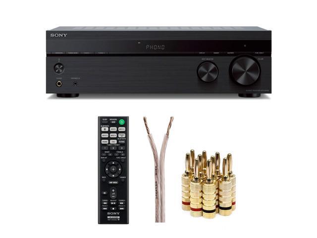 STRDH190 2-ch Stereo Receiver with Phono Inputs and Bluetooth Bundle with 100ft of Speaker Wire and 5 Pairs of Banana Plugs (3 Items)