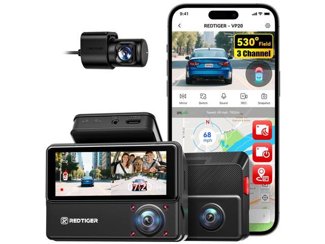 530° Dash Cam 3 Channel, 2.5K+2.5K+1080P Triple Car Camera with IR Night Vision, Touch Screen, Dashcam for Front Inside Rear Included WiFi GPS, 24H.