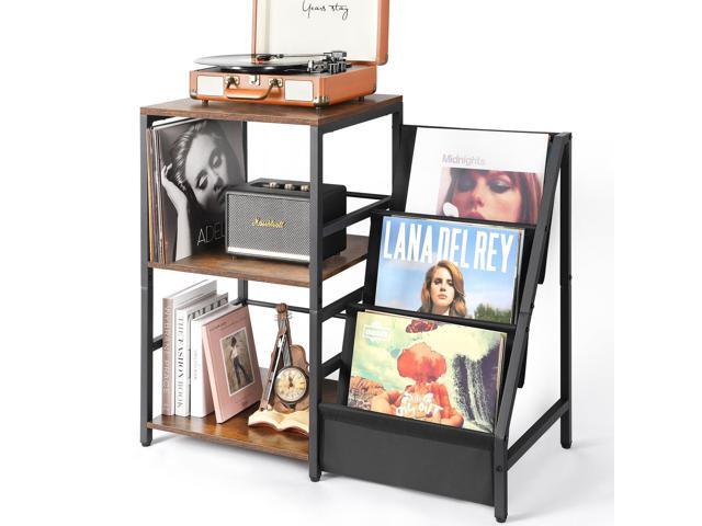 Record Player Stand, Turntable Stand with 3-Tier Vinyl Record Storage, Record Player Table Holds Up to 200 Albums, End Table for Vinyl Records,.