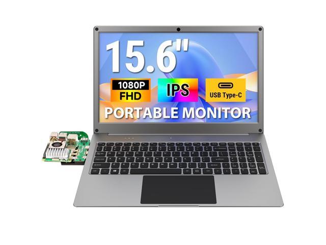 15.6 Inch Portable Monitor with Keyboard, Lapdock Display with Built-in Battery & RPi5 Adapter, 1080P FHD IPS USB C Computer Monitors Compatible...
