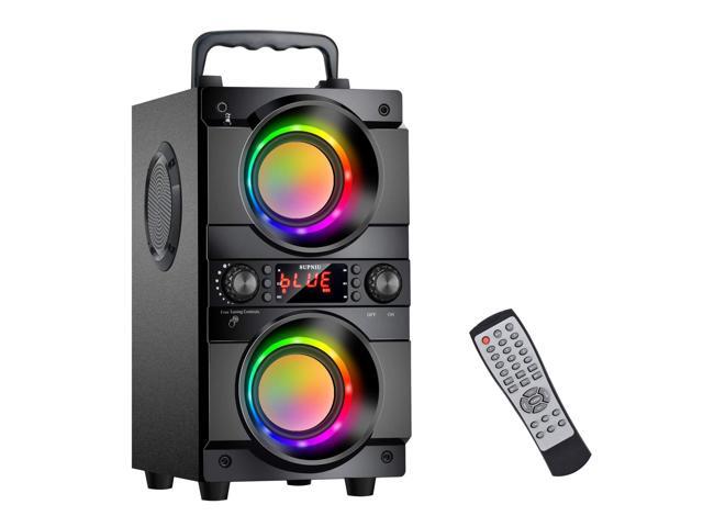 60W (80W Peak) Portable Bluetooth Speaker with Double Subwoofer Heavy Bass, Bluetooth 5.0 Wireless 100ft Outdoor Speaker, Support FM Radio, LED.