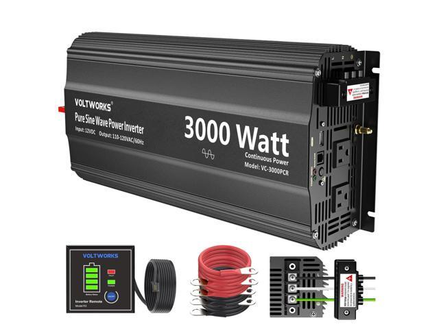 3000 Watt Pure Sine Wave Inverter 12V DC to 110V 120V AC with UL Fuses 3000W Power Inverter for Home RV Truck Off-Grid Solar with AC Hardwire 30A.