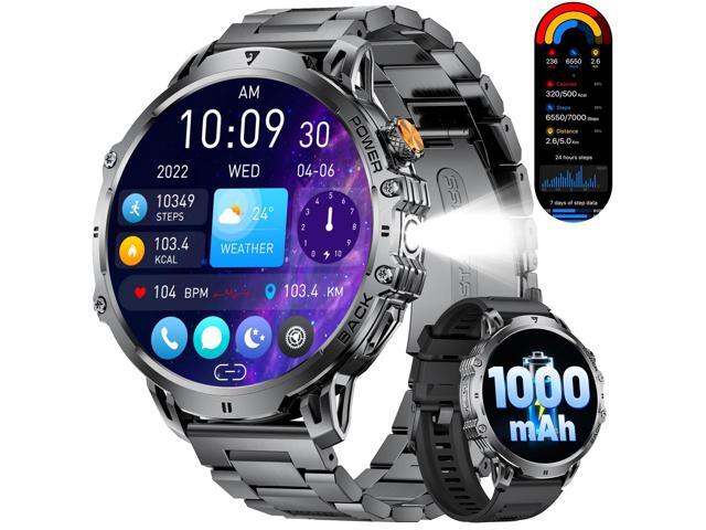 Military Smart Watches for Men(2 Bands),1000mAh/1.85' HD Large Screen Smartwatch, Flashlight/110+ Sports Modes/Sleep Monitor, Fitness Tracker Watch.