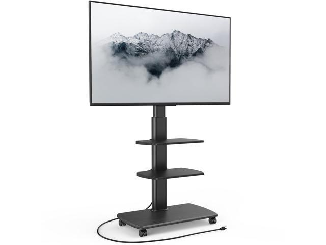 Rolling TV Stand with Power Outlets, Swivel Portable TV Stand for 32-70 Inch LCD LED OLED Flat/Curved Panel Screen TVs, Height Adjustable & Wood.