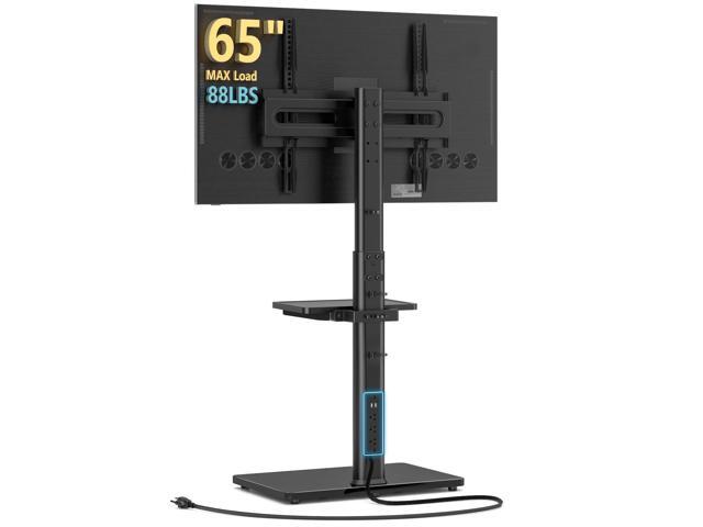 Floor TV Stand with Power Outlet& Shelf, Universal TV Stand Mount for 27-65 inch TV up to 88lbs, 70 Degree Swivel 9 Level Height Adjustable with...