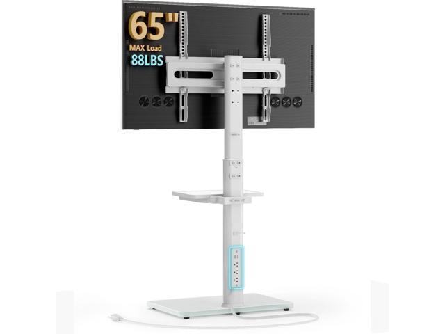 Floor TV Stand with Power Outlet& Shelf, Universal TV Stand Mount for 27-65 inch TV up to 88lbs, 70 Degree Swivel 9 Level Height Adjustable with...
