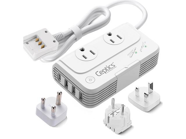 South Africa Voltage Converter - 200W Convert 220V to 110V for Devices Like Curling Iron, Straightener, Chargers, Step Down World Power Plug 4 USB...