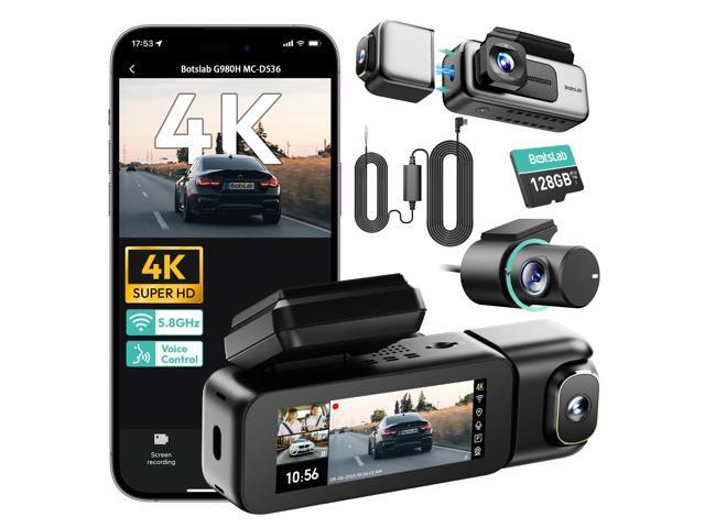 3 Channel Dash Cam 4K with ACC Hardwire Kit & 128GB TF Card, 3.18' Touch Screen, Voice Control, 4K Front and 1080P Rear Inside Loop Recording,...