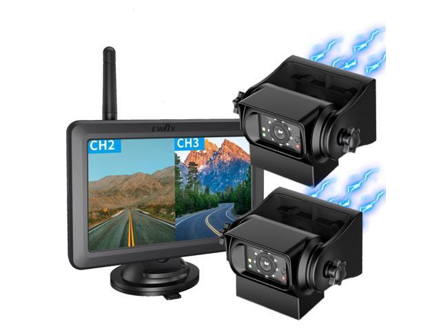 2 Magnetic Wireless Backup Cameras HD1080P w/ 5' Split Screen Monitor Portable No Wiring Trailer Hitch IR Night Vision Rear View Camera for Truck...