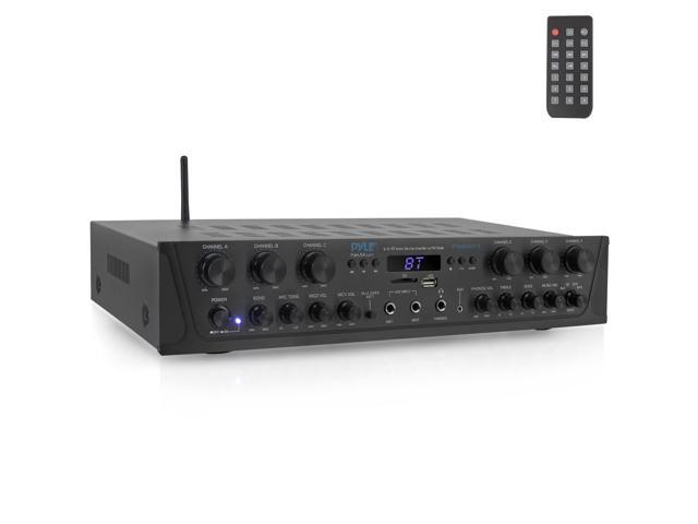 Home Audio Amplifier with Bluetooth - 6 Channel 600 Watt Peak Power, Karaoke with Echo, 2 Mic Input with Talkover, Headphone In, USB A MP3 Player...