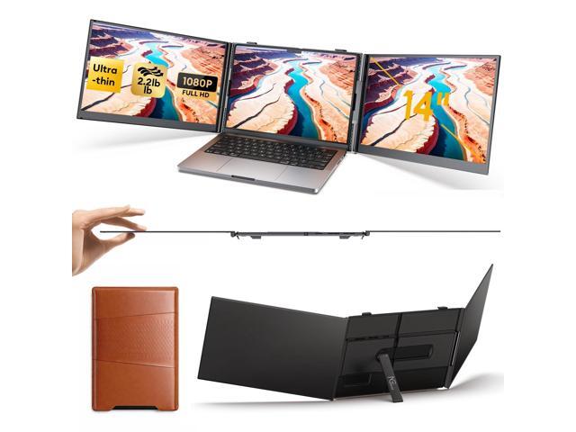 14 Inch Triple Screen Extender for Laptop, FHD 1080P Portable Monitor Ultra-Thin 2.2LB, Plug and Play with H5-T Adapter for 13.3-17.3 Inch Mac...