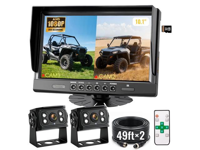 10.1' 2-Wired Backup Camera System, DVR Dual Screen Rear View Camera, IP69 Waterproof IR Night Vision, 20G Vibration-Proof for...