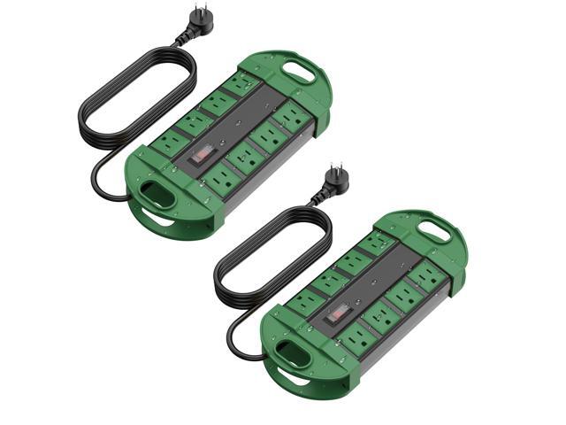 2 Outdoor Power Strips Weatherproof with 8 Plug, Waterproof Extension Cord with Multiple Outlets, Christmas Exterior Garden Yard Surge Protector...