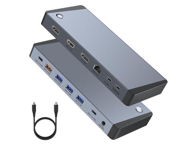 13-in-1 Laptop Docking Station 3 Monitors for Mac and Windows, USB C Hub with Triple 4K@60Hz (2DP+1HDMI), 100W PD Charging, One-Click Screen Off.