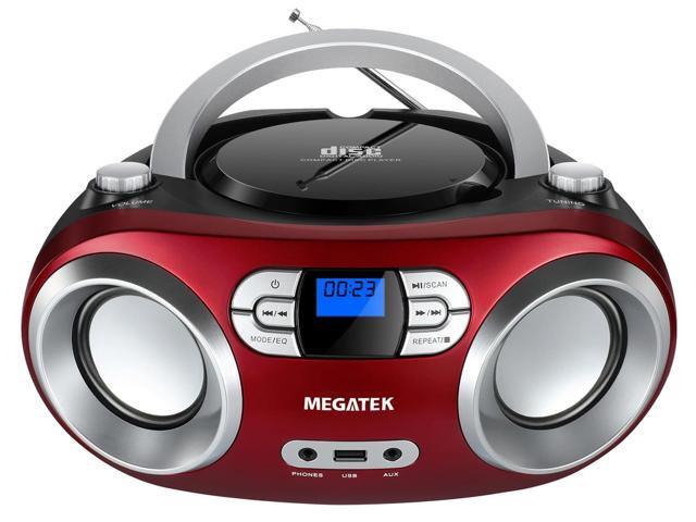 Portable CD Player Boombox with FM Radio, Bluetooth, USB Port, AUX Input, and Headphone Jack CD-R/CD-RW/MP3-CD Compatible, Clear Stereo Sound,...