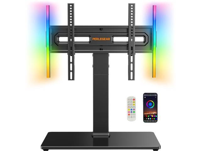 Universal Swivel TV Stand with LED Lights for 3070 inch TVs, Height Adjustable Table Top TV Stand with Tilt, Tempered Glass Base, Holds up to 88.