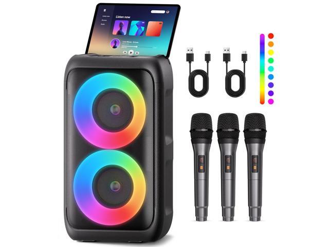 Bluetooth Speaker with 3 Wireless Microphones,Portable Party Speaker for Adults & Kids with Lights,Speakers Bluetooth Wireless,Floorstanding.