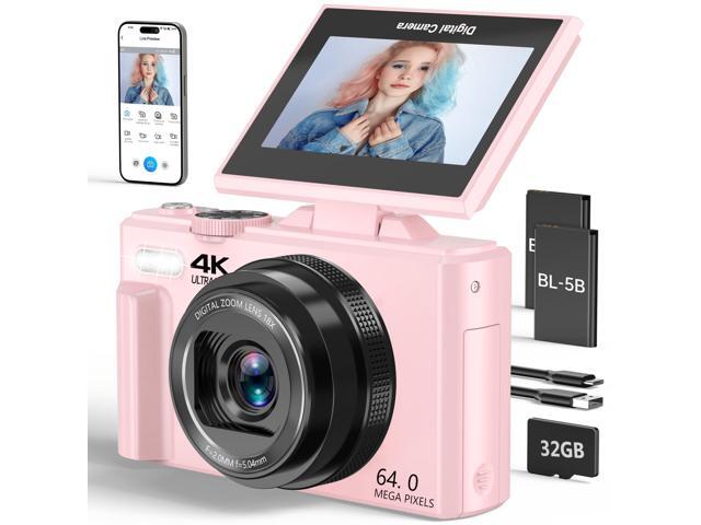 4K Digital Camera for Photography, 64MP Vlogging Camera for YouTube with 3' 180° Flip Screen, 18X Digital Zoom Point and Shoot Camara with 32GB...