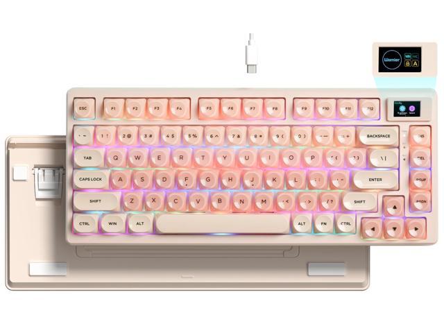 SK80 75% Foundation Mechanical Gaming Keyboard with Color Multimedia Display Pink Creamy Keyboards, Jelly Keycaps Hot Swappable RGB Wired Key Board.