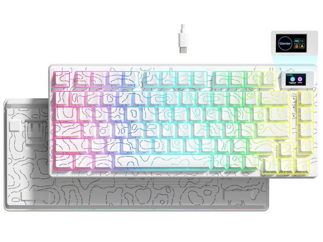 SK80 75% Percent Keyboard Gaming with Color Multimedia Display Mechanical Keyboard Topographic, Hot Swappable Gasket Mount RGB Creamy Key Board.