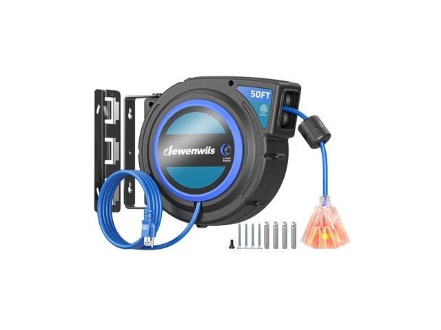 Retractable Extension Cord Reel, 50 FT 14/3C SJTOW Heavy Duty Power Cord with Lighted Triple Tap Outlet, 180Â° Swivel Bracket for Ceiling/Wall...