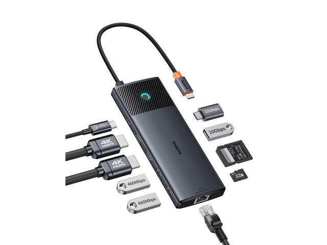 Docking Station Dual Monitor,10Gbps 10 in 1 Docking Station with 2 HDMI Single 4K@120Hz, Dual 4K@ 60Hz,10Gbps USB C and USB A, Gigabit Ethernet, PD.