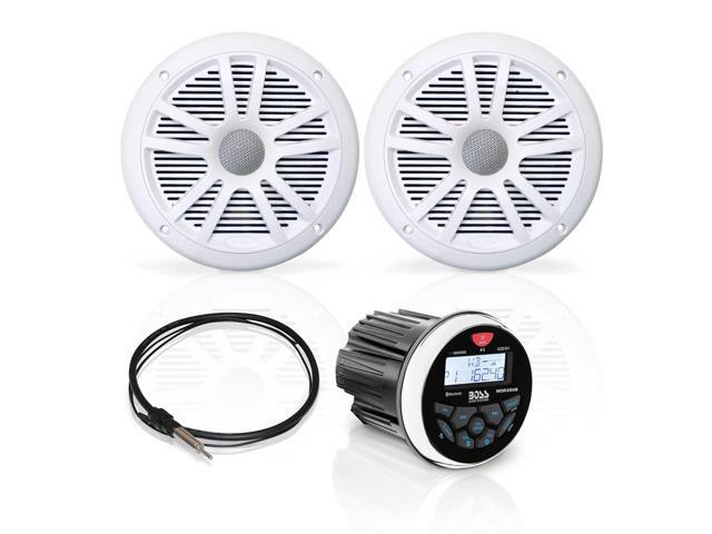 MCKGB350W.6 Weatherproof Marine Gauge Receiver and Speaker Package - IPX6 Receiver, 6.5 Inch Speakers, Bluetooth Audio, USB/MP3, AM/FM, NOAA.