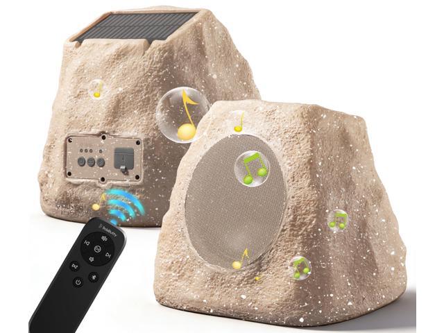 Upgraded Outdoor Rock Speaker 60W Deep Bass Multi-Sync up to 100Pcs, Remote Control, IPX7 Waterproof Solar-Powered with LED Lights Perfect for.