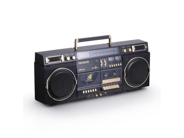 Retro Boombox BackTrack CD Player with Cassette Recording, Bluetooth 5.0, FM/AM Radio, USB/SD/AUX Inputs, VU Meters, LCD Display, Dual 40W Speakers.