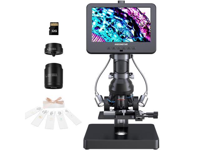 AD266S 20X-5000X HDMI Digital Microscope, 5 Lens 2160P UHD Video Record, 7'' LCD Microscope for Adults Kids, Home Lab Biological Kit with Slides,.