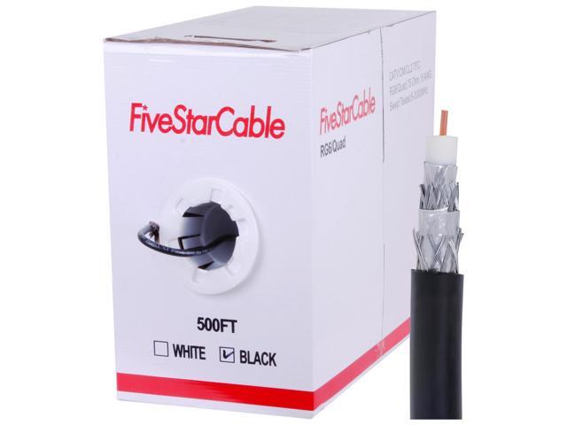 RG6 500ft Quad Shielded Coaxial Cable - Easy Pull Box, Black & White, ETL, CL2 Rated, 18 AWG, 75 Ohm, for HDTV, Satellite, Cable TV, Internet, and.