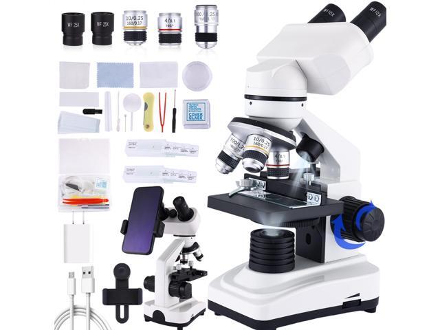 Binocular Microscope Magnification 40X-2500X, WF10x/25x Eyepieces, Dual LED Illumination, Suitable for Schools Home Labs Educational Adult Microscope