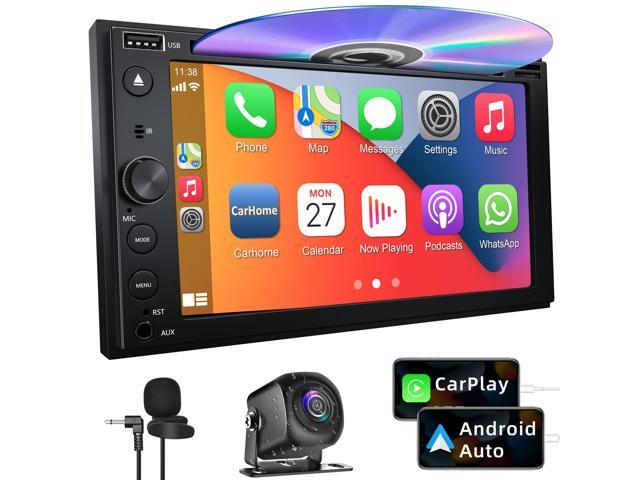 Double Din Car Stereo with CD/DVD Player Apple Carplay & Android Auto, 6.2Inch Car Radio with Bluetooth and Backup Camera, Touch Screen, Mirror...