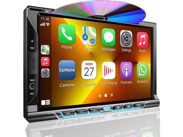 Double Din Car Stereo with CD/DVD Player, Apple CarPlay/Android Auto 7 Double din Radio with Backup Camera, Mirror Link, Bluetooth, AM FM Radio.