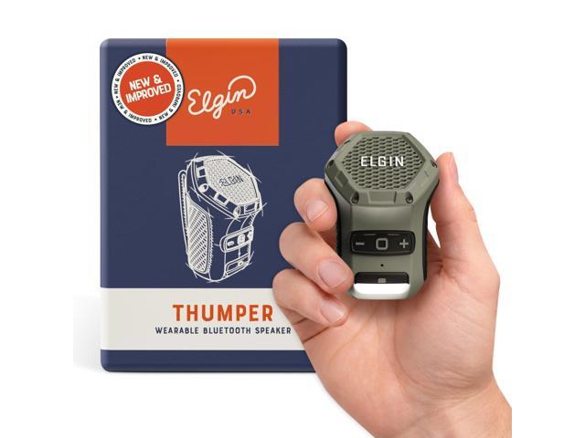 Thumper Mini Wearable Bluetooth Speaker, 35-Hour Battery Life, 50 ft Wireless Range, Water-Resistant, Magnetic Mount & Clip-On Design with LED Work.
