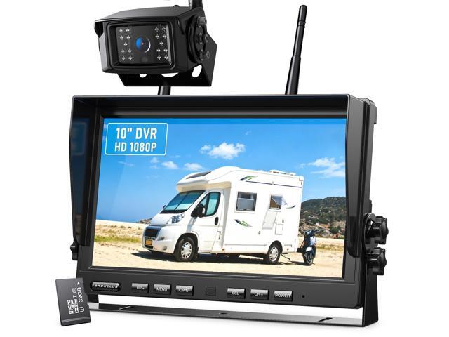 1080P Wireless Backup Camera System for RV Trailer Truck Camper,10 Inch DVR Monitor Recording IR Night Vision Digital Wireless Rear View Camera.