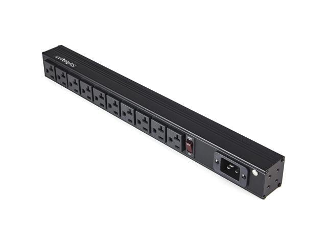 10 Outlet Rack Mount Power Strip 125V/16 Amp - 1U Horizontal 19' Rackmount PDU - NEMA 5-20P Input - 10x NEMA 5-15/20R Outlets - Rack Mount PDU - UL.