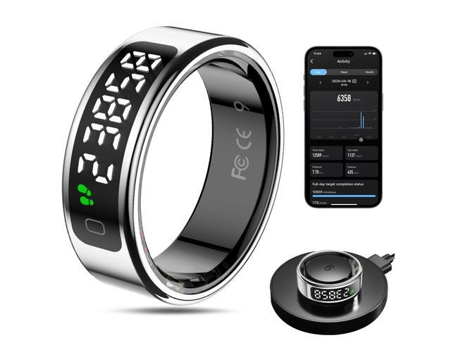 Smart Ring Health Tracker for Men/Women with LED Dispay Screen,Fitness Ring Sleep Tracker,Fast Charging,for Pedometer Exercise,Monitor Sleep,Heart...