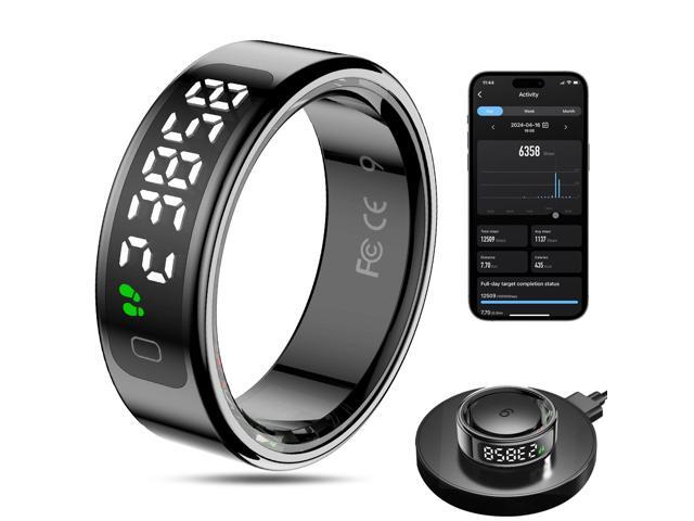 Smart Ring Health Tracker for Men/Women with LED Dispay Screen,Fitness Ring Sleep Tracker,Fast Charging,for Pedometer Exercise,Monitor Sleep,Heart...